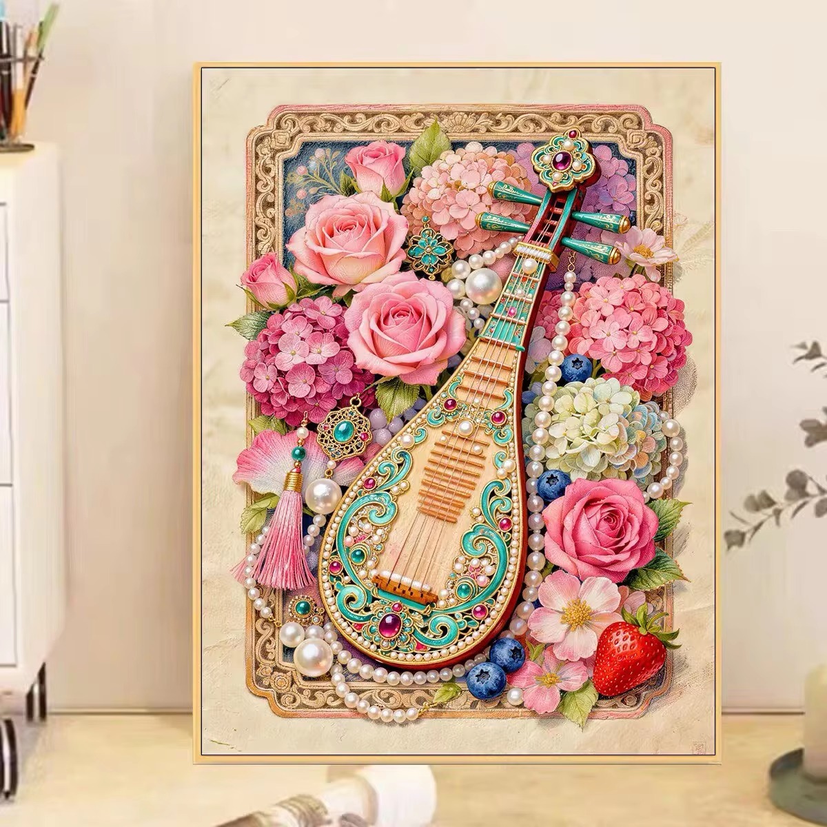 Musical Instrument Painting - Diamond Painting Flowers Pipa - Musical